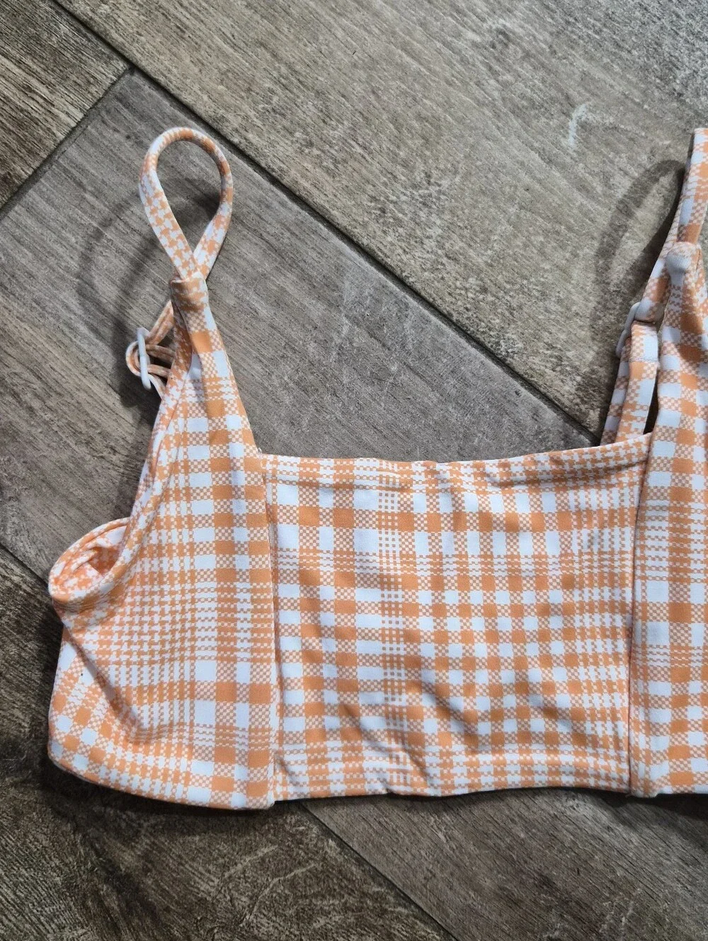 Nwt Stone Fox Swim Mini Girls Orange And White Plaid Bikini Top Size 5T